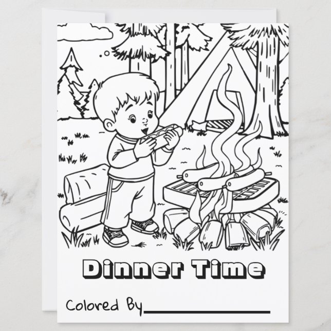 Dinner Time | Kid's Camping Colouring Page (Front)