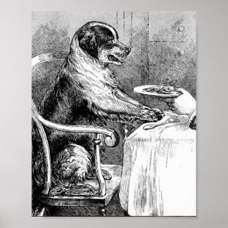 Dinner Time Vintage Dog Illustration Poster