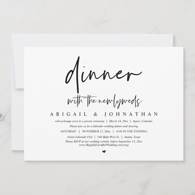 Dinner with the Newlyweds, Wedding Elopement Party Invitation (Front)