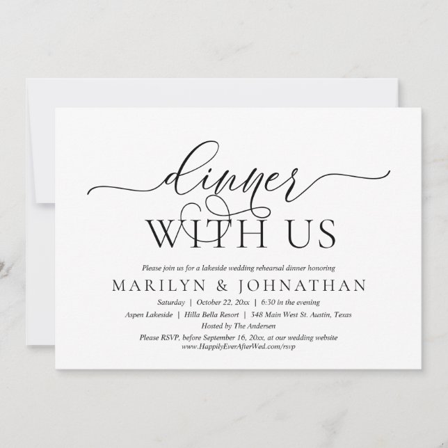 Dinner With Us, Wedding Rehearsal Celebration Invitation (Front)
