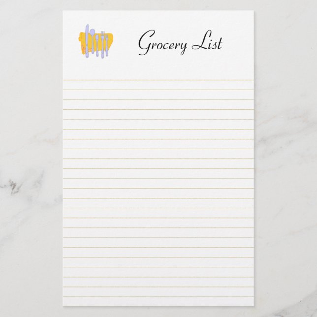 Dinnerware Lined Grocery List Stationery (Front)