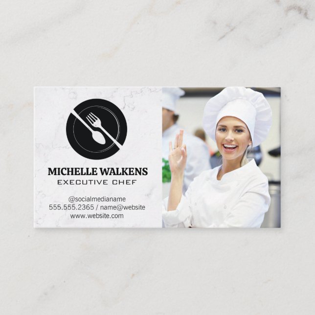 Dinnerware Logo | Chef in Kitchen Business Card (Front)