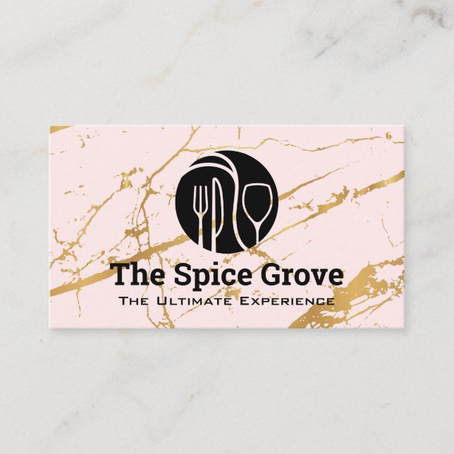 Dinnerware Logo | Gold Pink Marble | Restaurant Business Card (Front)
