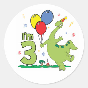 Dino 3rd Birthday Classic Round Sticker