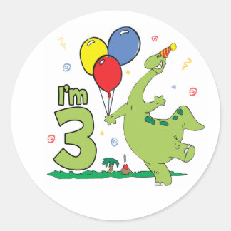 Dino 3rd Birthday Classic Round Sticker