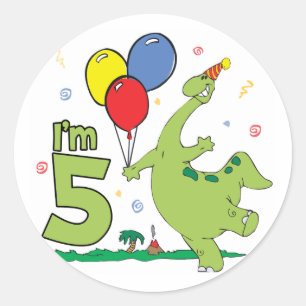 Dino 5th Birthday Classic Round Sticker