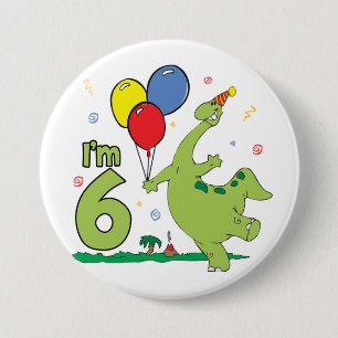 Dino 6th Birthday Button
