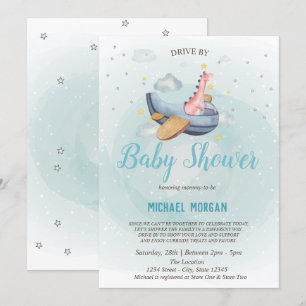 Dino Aeroplane Drive By Baby Shower  Invitation