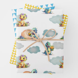 DINO BABY IN THE CLOUDS WRAPPING PAPER SHEET