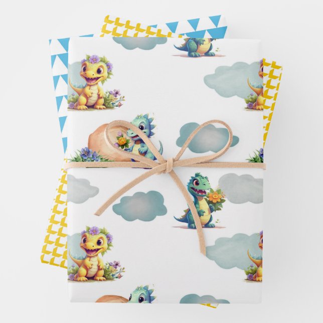 DINO BABY IN THE CLOUDS WRAPPING PAPER SHEET (In situ)