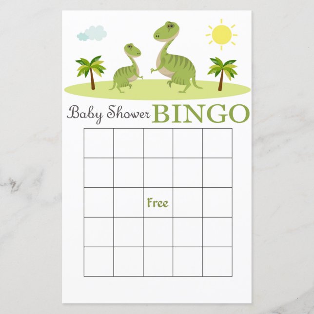 Dino baby shower bingo card,Dinosaur bingo card (Front)