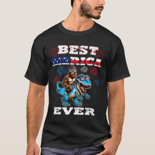 Dino Bigfoot 4th Of July 1776 Boys American Flag M T-Shirt