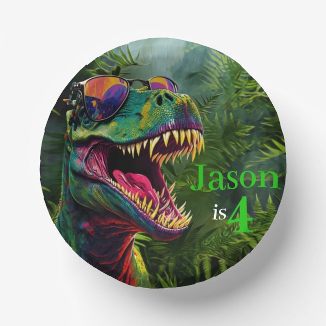 Dino  Birthday 4th birthday Paper Plate (Front)