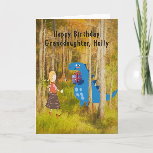 Dino Birthday for Granddaughter Special Request Card (Front)