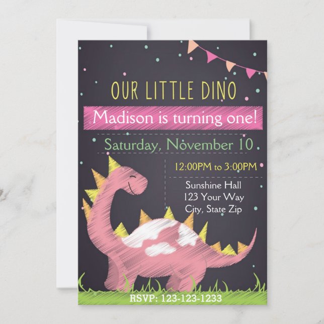 Dino Birthday Inviation (girl) Invitation (Front)