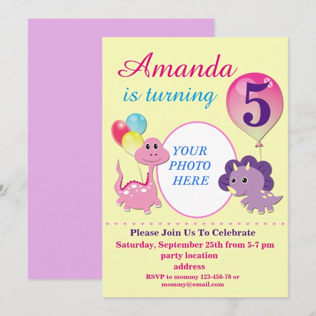 Dino birthday invitation (Front/Back)