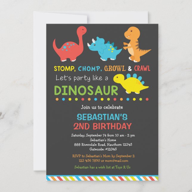 Dino birthday invitation, Dinosaur Invitation (Front)