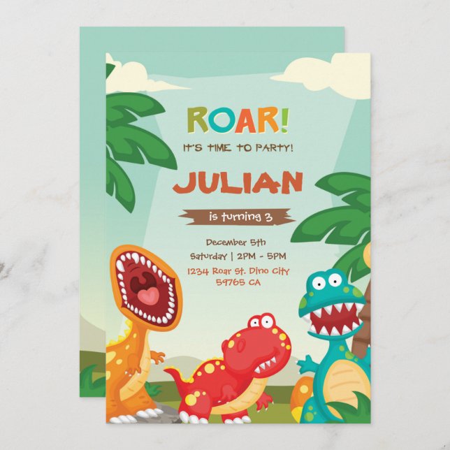 Dino Birthday Invitation Dinosaur Party (Front/Back)