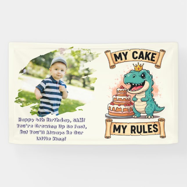 Dino Birthday King My Cake My Rules Banner (Horizontal)