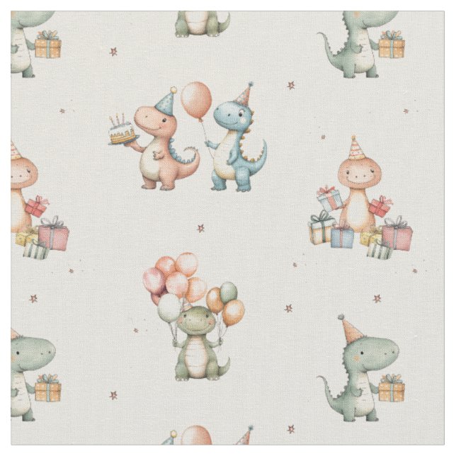 Dino birthday party  fabric (Close Up)
