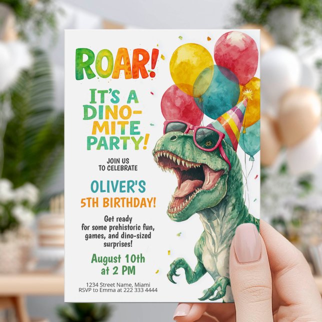 Dino Birthday Party with Balloons Invitation (Creator Uploaded)