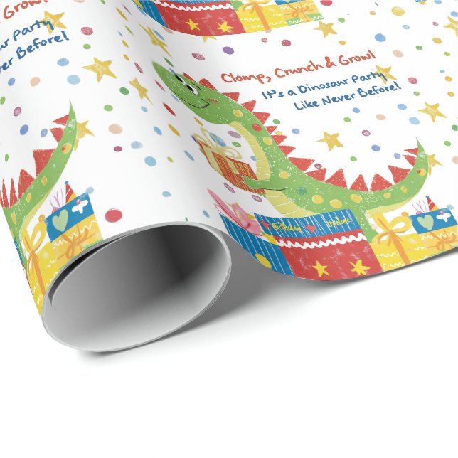 Dino Birthday Party Wrapping Paper (Roll Corner)