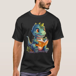 Dino Book Reading Dinosaur Aesthetic Cute Dinosaur T-Shirt