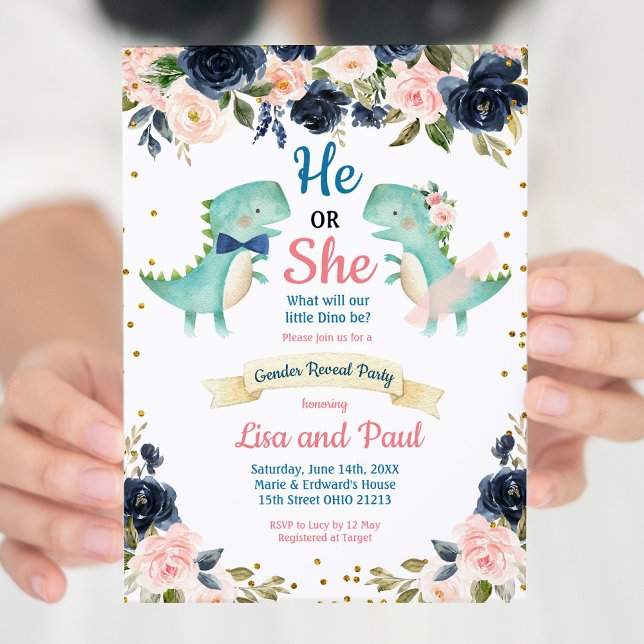 Dino Bowtie or Tutu Dinosaur Gender Reveal   Invitation (Creator Uploaded)