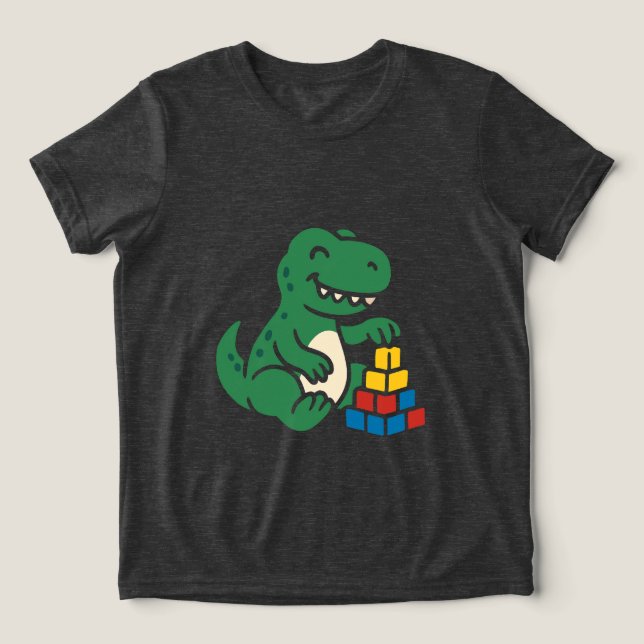 Dino Building Blocks Fun Tri-Blend Shirt (Design Front)