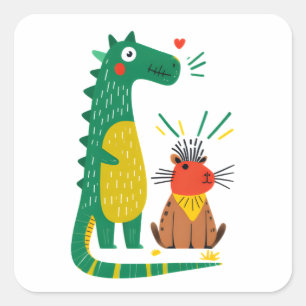 Dino & capy square sticker