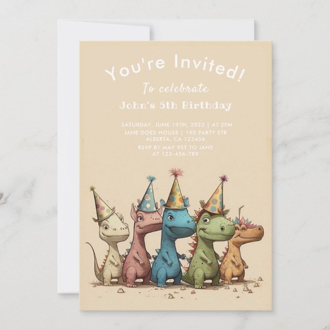 Dino | Cartoon Cute Dinosaurs Birthday Invitation (Front)