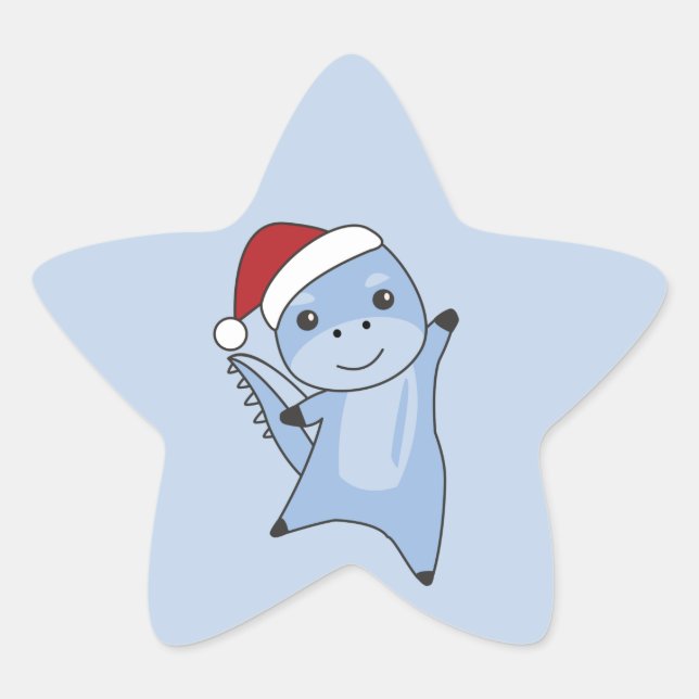 Dino Christmas Dinos Winter Animals Star Sticker (Front)