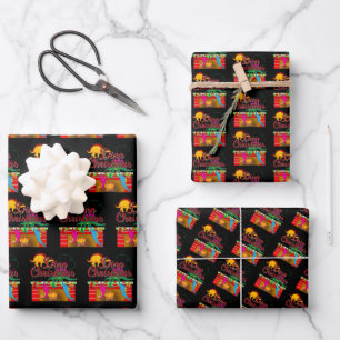 Dino Christmas - Dinosaur Stockings Wrapping Paper Sheet
