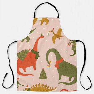 Dino Christmas Party Tree Rex. Dinosaur in Santa h Apron
