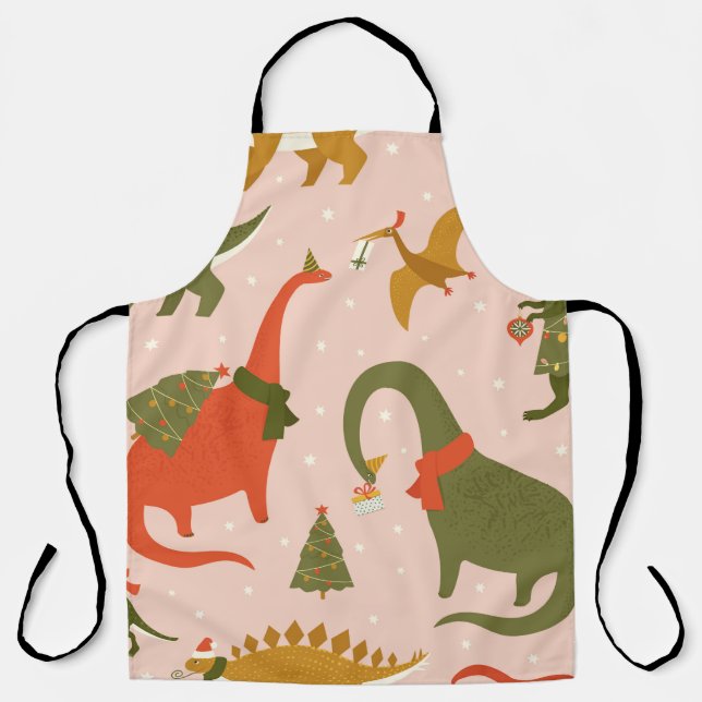 Dino Christmas Party Tree Rex. Dinosaur in Santa h Apron (Front)