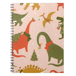 Dino Christmas Party Tree Rex. Dinosaur in Santa h Notebook
