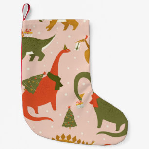 Dino Christmas Party Tree Rex. Dinosaur in Santa h Small Christmas Stocking