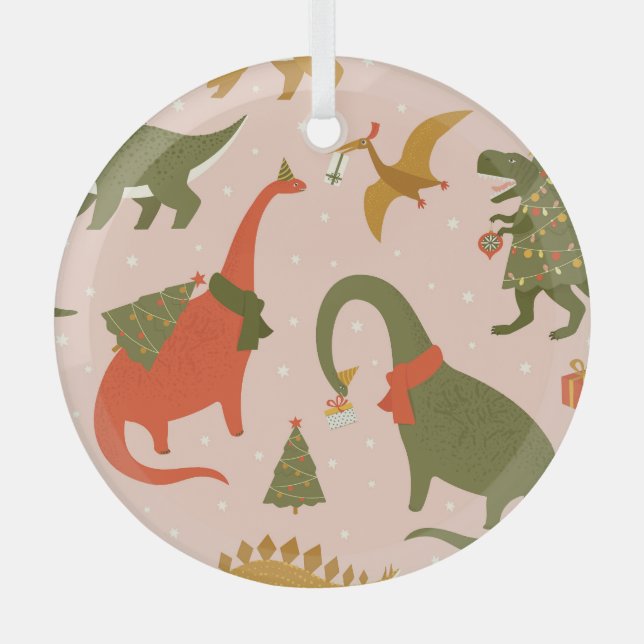 Dino Christmas Party: Tree Rex Glass Tree Decoration (Front)