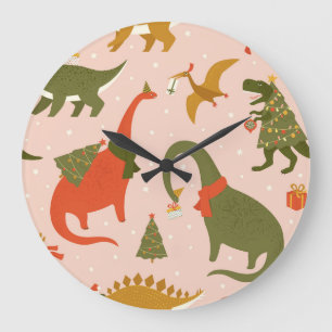 Dino Christmas Party: Tree Rex Large Clock