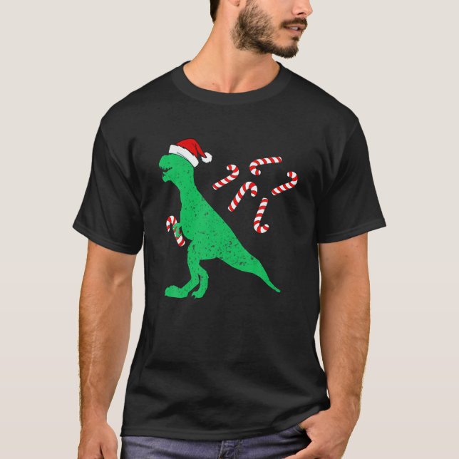 Dino Christmas Pyjamas Boys Trex Dinosaur Candy Ca T-Shirt (Front)