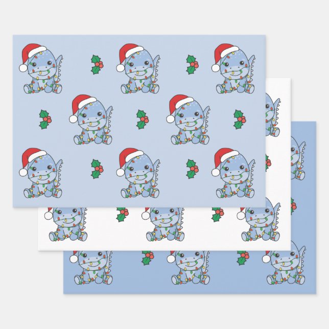 Dino Christmas Winter Animals Holiday Dinos Wrapping Paper Sheet (Set)