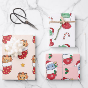 Dino Christmas Winter Animals Holiday Triceratops Wrapping Paper Sheet