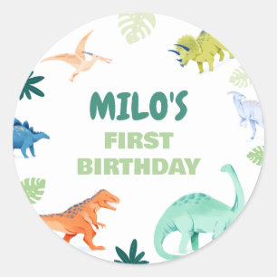Dino Colourful Dinosaur Birthday Round Sticker