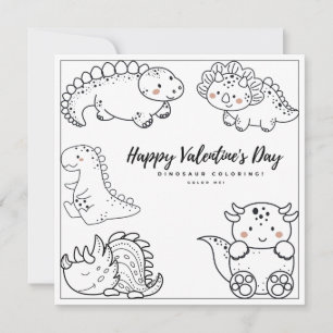 Dino Colouring Page Boy Card Happy Valentine's Day