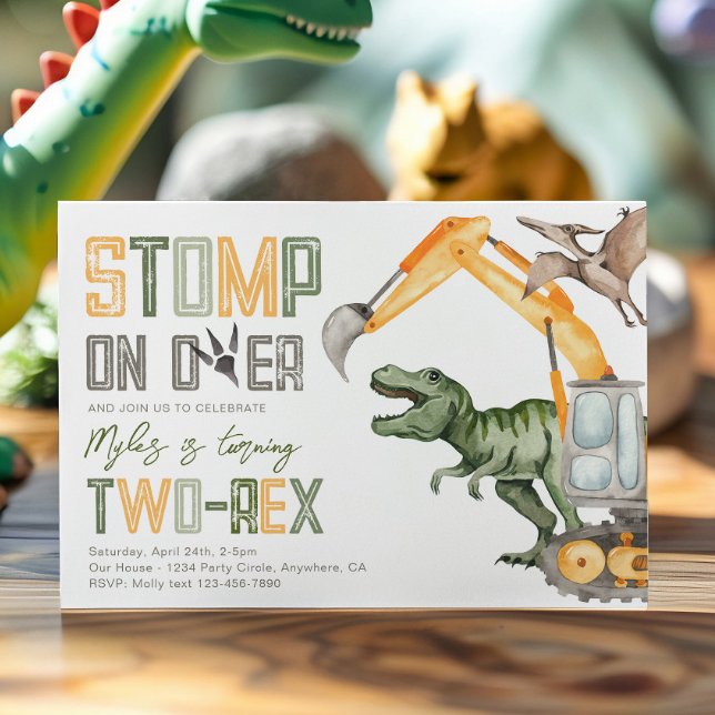 Dino Construction 2nd Birthday Invitation (Creator Uploaded)