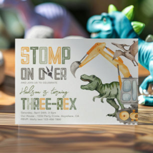 Dino Construction 3rd Birthday Invitation