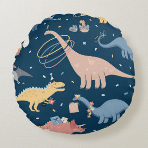 Dino Delight: Birthday Party Fun Round Cushion