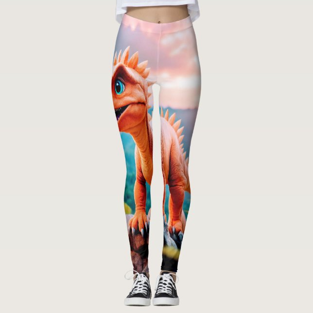 Dino Delight: Lovely Dinosaur Printed Leggings" Leggings (Front)