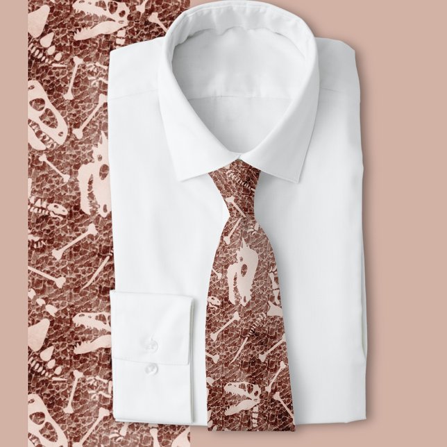 Dino Dig brown  Tie (Dinosaur bones on a chocolate brown background )