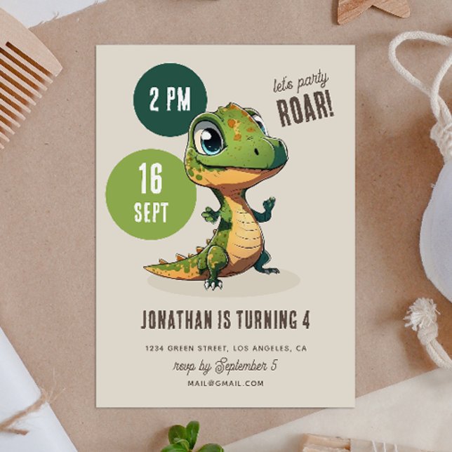 Dino dinomite party. Cute dinosaur kids birthday Invitation (Creator Uploaded)